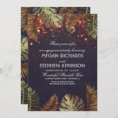 Palms und String Lights Beach Engagement Party Einladung (Vorne/Hinten)