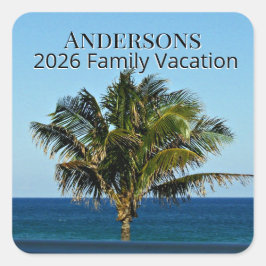 Palmside Ocean Memory | Family Name & Trip Year Quadratischer Aufkleber