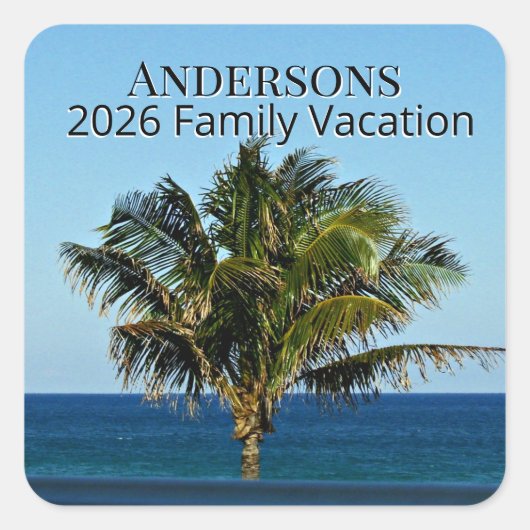 Palmside Ocean Memory | Family Name & Trip Year Quadratischer Aufkleber (Vorderseite)
