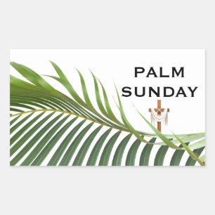 Palmsonntagskreuz mit grüner Palmwedel Rechteckiger Aufkleber