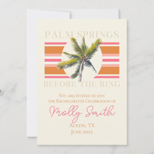 Palmsprings vor dem Ring - Retro Bachelorette Einladung (Vorderseite)