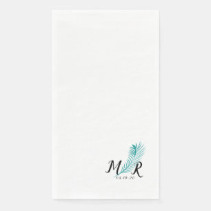 Palmweddinglogo mit tropischem Blatt Serviette
