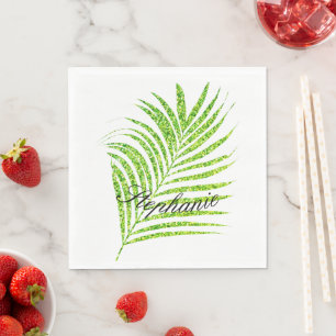 Palmwedel Glänzend Grün Benutzerdefinierter Name S Serviette