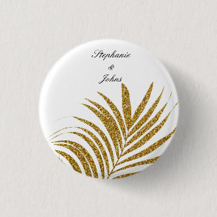 Palmwedel-Gold-Glitter-Eigenname-Trend-Hochzeit Button