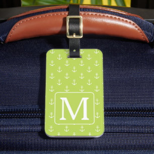 Palmwedel-Grün- und weiße Anker-Monogramm Gepäckanhänger