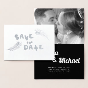Palmwedel-Handschrift-Buchstaben Save the Date Folienkarte