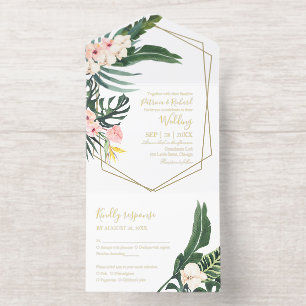 Palmwedel Hibiskus Tropisch Geometrische Hochzeit All-in-One-Einladung