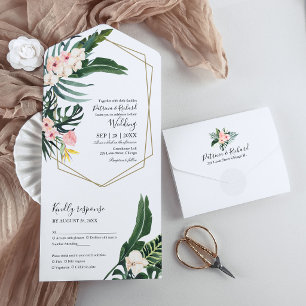 Palmwedel Hibiskus Tropisch Geometrische Hochzeit All In One Einladung