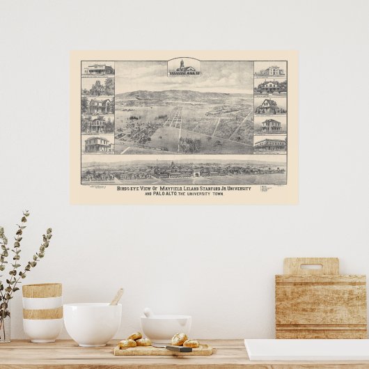 Palo Alto, CA. Panoramakarte 1888 (1658A) Poster (Küche)