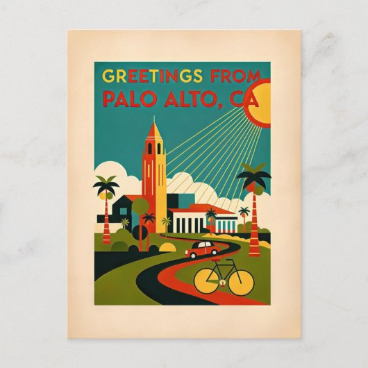 Palo Alto CA Retro-Reise Postkarte (Vorderseite)