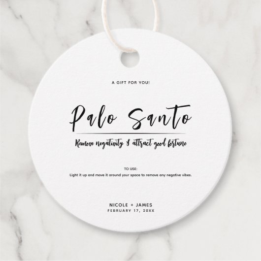 Palo Santo Minimal Modern Smudge Wedding Geschenkanhänger (Vorderseite)