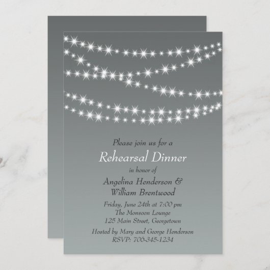 Paloma Grau Twinkle Lights Probe Abendessen Einladung (Vorne/Hinten)
