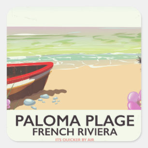 Paloma Plage, Reiseplakat der französischen Rivier Quadratischer Aufkleber