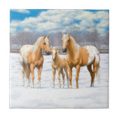 Palomino Appaloosa Pferde im Schnee Fliese (Vorderseite)