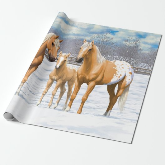 Palomino Appaloosa Pferde im Schnee Geschenkpapier (Ungerollt)