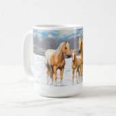 Palomino Appaloosa Pferde im Schnee Kaffeetasse (Vorderseite Links)