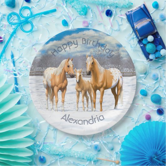Palomino Appaloosa Pferde im Schnee Pappteller (Party)