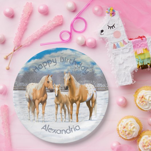 Palomino Appaloosa Pferde im Schnee Pappteller (Party)