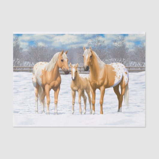 Palomino Appaloosa Pferde im Schnee Seidenpapier (Vorderseite)