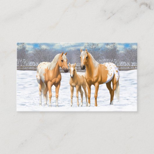 Palomino Appaloosa Pferde im Schnee Visitenkarte (Vorderseite)