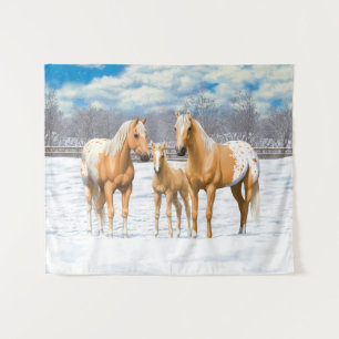 Palomino Appaloosa Pferde im Schnee Wandteppich