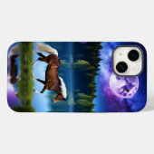 Palomino Belgisches Pferd unter einem Lila Sternen Case-Mate iPhone Hülle (Rückseite (Horizontal))