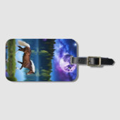 Palomino Belgisches Pferd unter einem Lila Sternen Gepäckanhänger (Vorderseite (Horizontal))