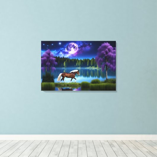 Palomino Belgisches Pferd unter einem Lila Sternen Leinwanddruck (Insitu (Holzboden))
