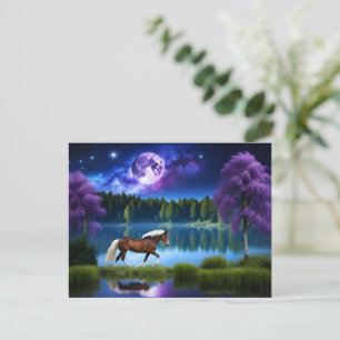 Palomino Belgisches Pferd unter einem Lila Sternen Postkarte