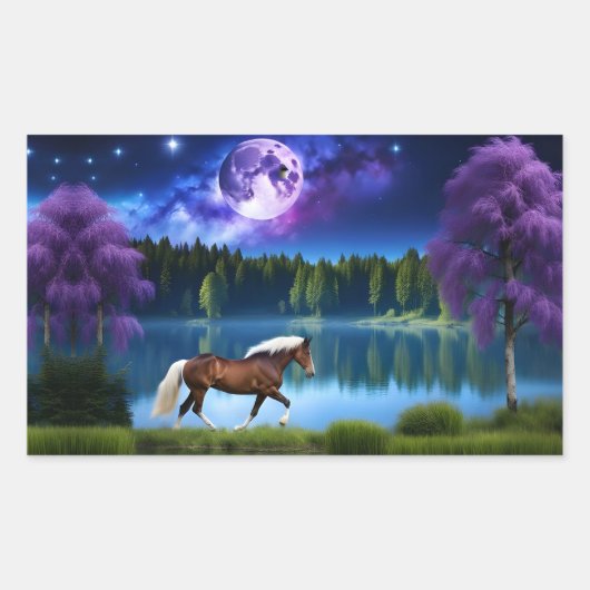 Palomino Belgisches Pferd unter einem Lila Sternen Rechteckiger Aufkleber (Vorderseite)