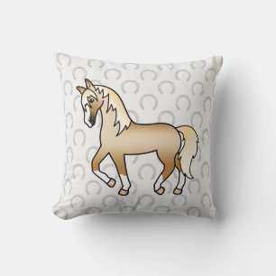 Palomino Color Horse Trotting Cartoon Zeichnend Kissen