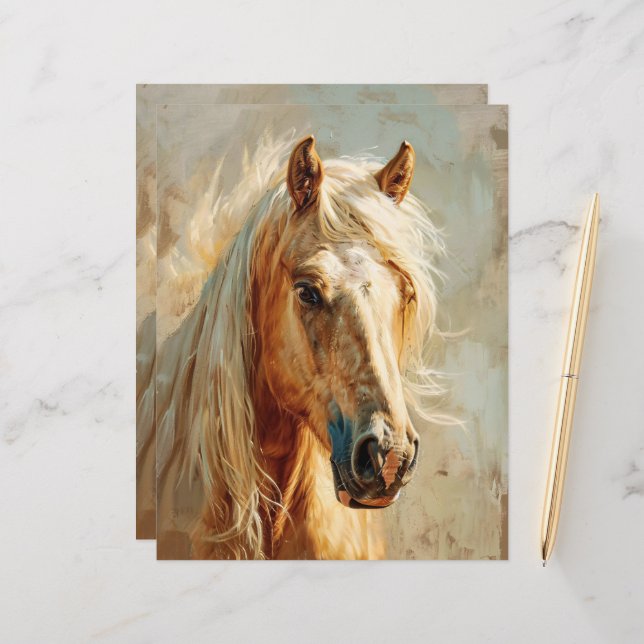 Palomino Horse Portrait Scrapbook Paper (Vorderseite/Rückseite Beispiel)