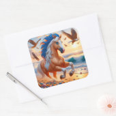 Palomino Paint Horse Ocean Quadratischer Aufkleber (Umschlag)