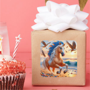 Palomino Paint Horse Ocean Quadratischer Aufkleber