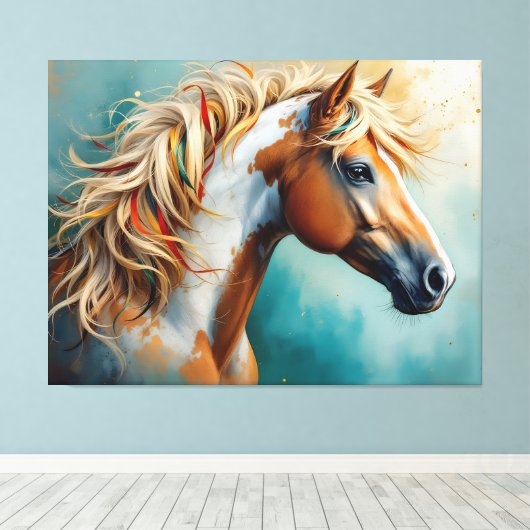 Palomino Paint Mustang Portrait Leinwanddruck (Insitu (Holzboden))