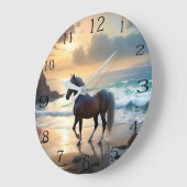 Palomino Pferd am Strand, Große Wanduhr (Winkel)