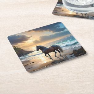 Palomino Pferd am Strand, Rechteckiger Pappuntersetzer