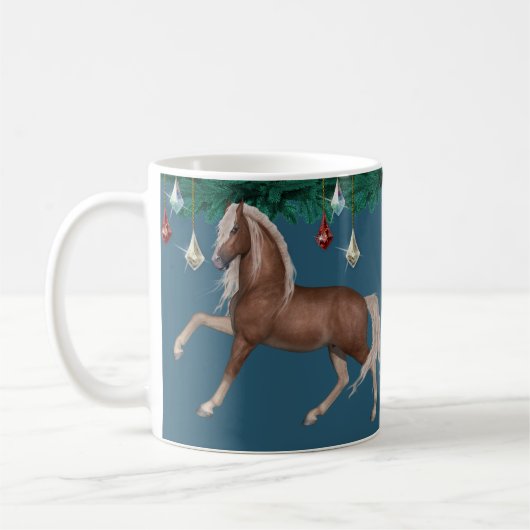Palomino Pferd auf blauer Tasse (Links)