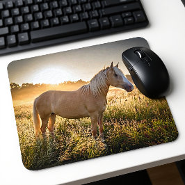 Palomino Pferd bei Sonnenaufgang Mousepad