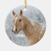 Palomino Pferd im Schnee Keramik Ornament (Vorne)
