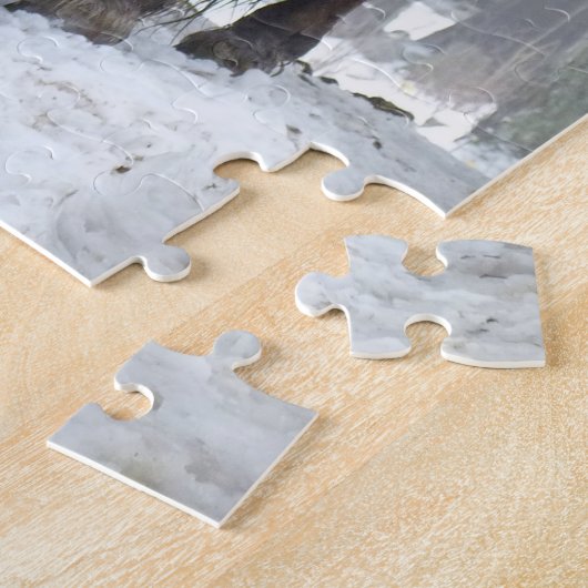 Palomino Pferd im Winter Schnee im Wald Puzzle (Seite)