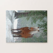 Palomino Pferd im Winter Schnee im Wald Puzzle (Horizontal)