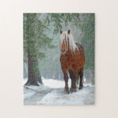Palomino Pferd im Winter Schnee im Wald Puzzle (Vertikal)
