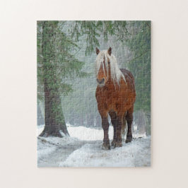 Palomino Pferd im Winter Schnee im Wald Puzzle