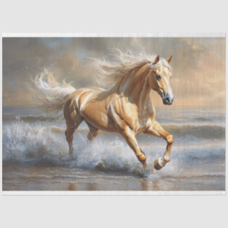 Palomino Pferd läuft auf der Beach Decoupage Seidenpapier