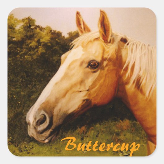 Palomino Pferd mit Blaze Quadratischer Aufkleber (Vorderseite)