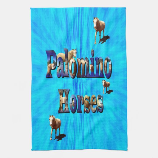 Palomino Pferde auf blau, Geschirrtuch (Vertikal)