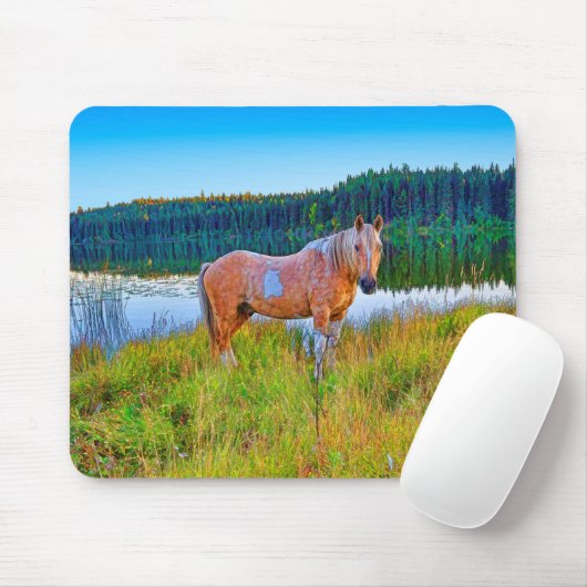 Palomino Pinto am See und Wald Szene Mousepad (Mit Mouse)