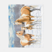 Palomino Pinto Paint Quarter Pferde im Schnee Fleecedecke (Vorderseite)