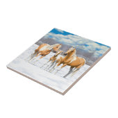 Palomino Pinto Paint Quarter Pferde im Schnee Fliese (Seite)